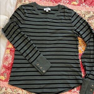 Evereve green and black Striped Long Sleeve Top